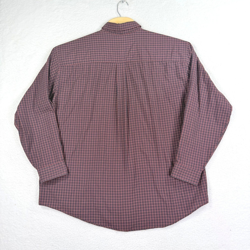 Van Heusen Button Down Mens XL Burgundy Navy Grid Check Wrinkle Free Shirt - Picture 3 of 7
